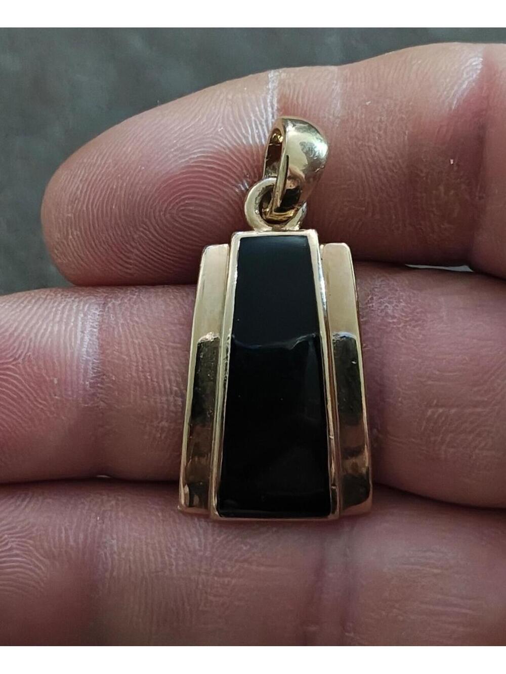 Signed Lia Sophia Refined Black Enamel Gold-Tone Slide Pendant